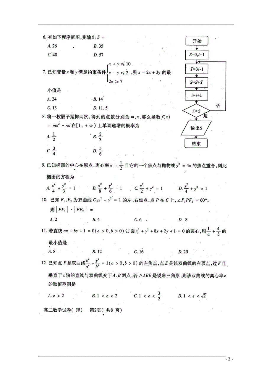 四川部分名校高二数学上学期期末考试 理.doc_第2页