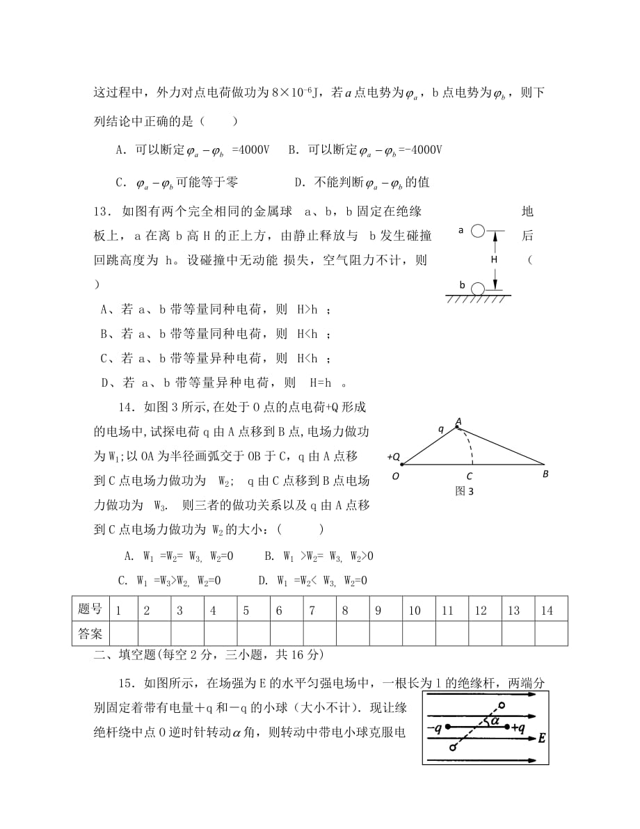 高中物理：第一章《静电场》单元测试（4）（新人教版选修3-1）_第4页