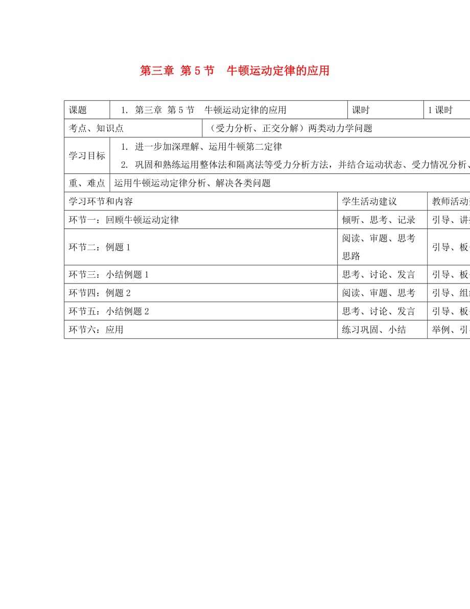 四川省宜宾市一中2020学年高中物理第16周 牛顿运动定律的应用教学设计_第1页