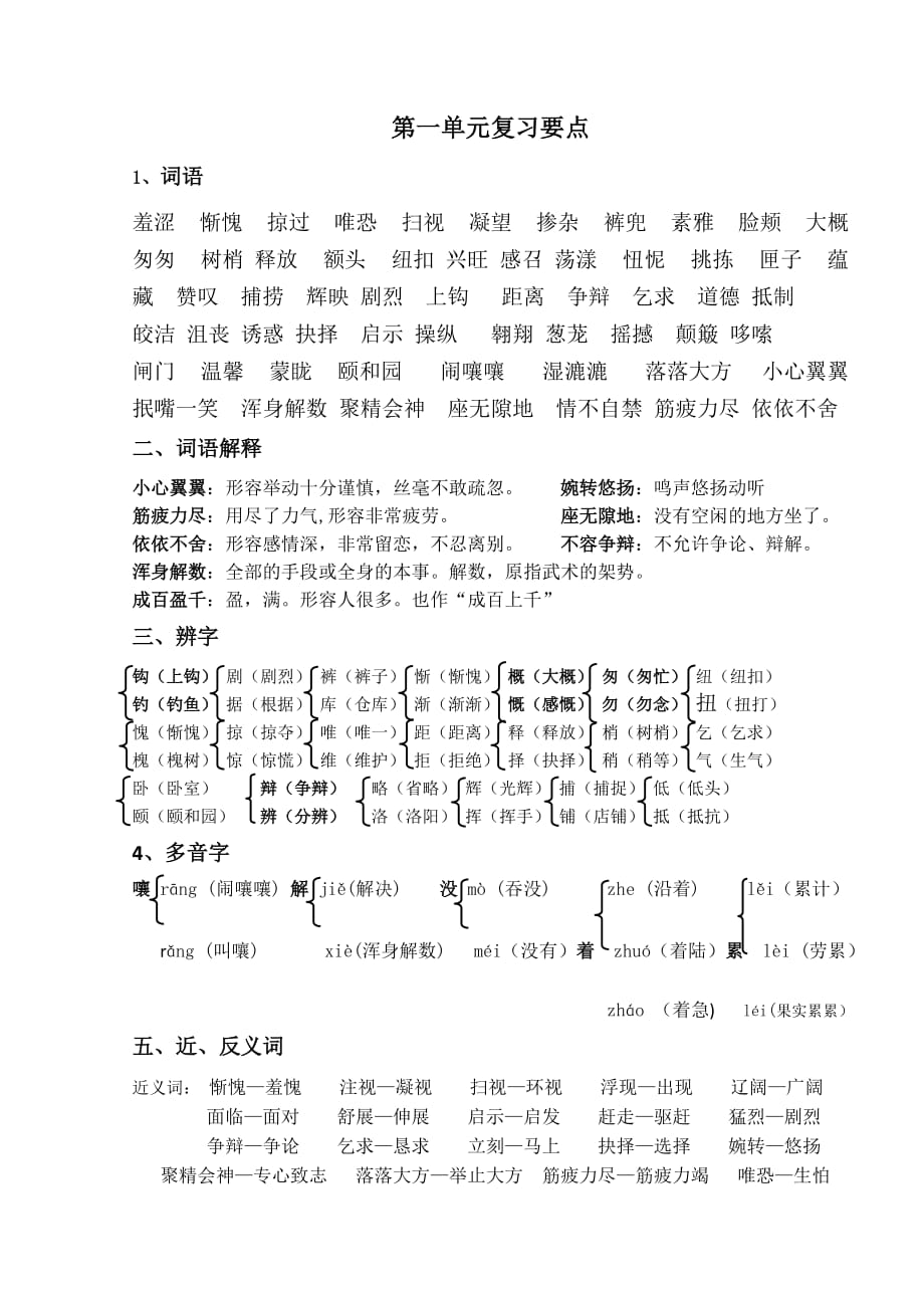 S版四年级语文下册复习要点_第1页