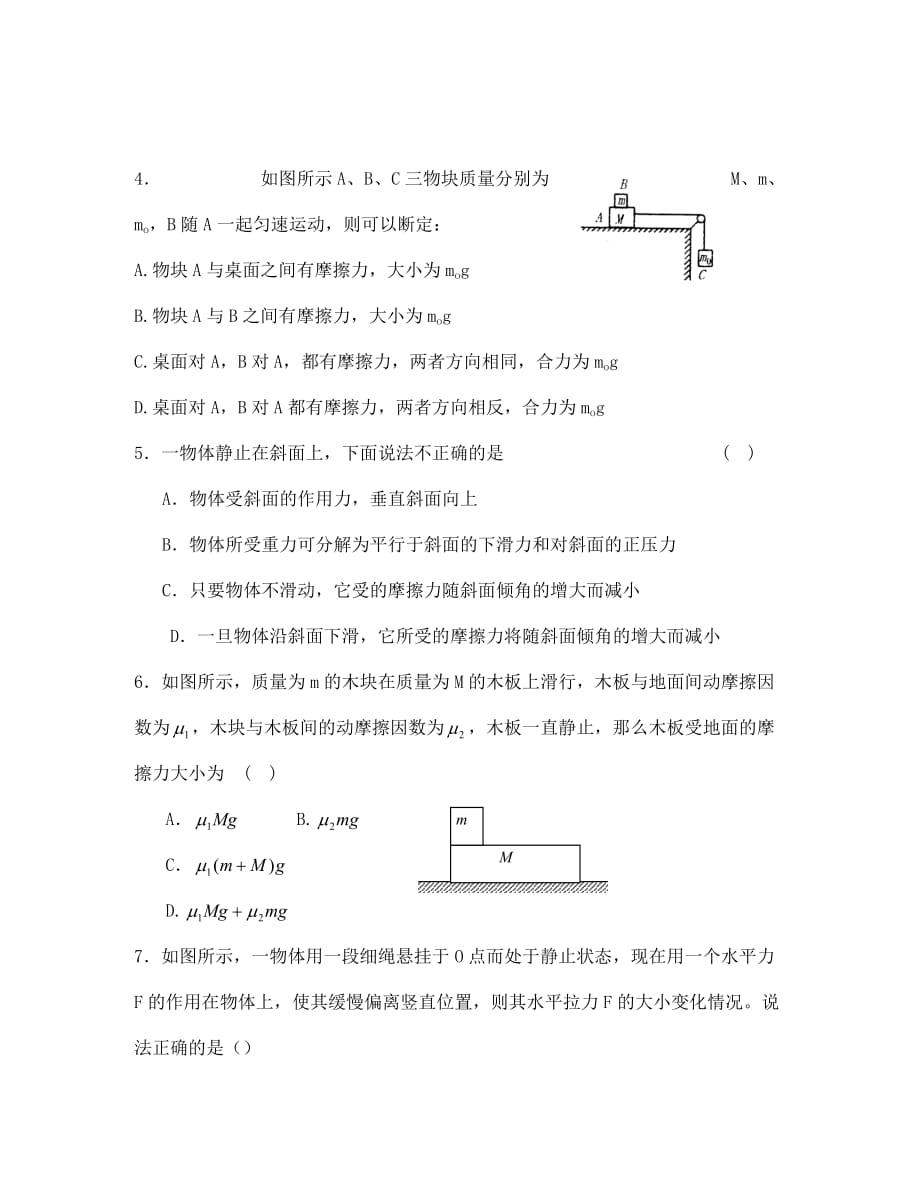 高一物理 第三章单元测试卷 人教版_第2页