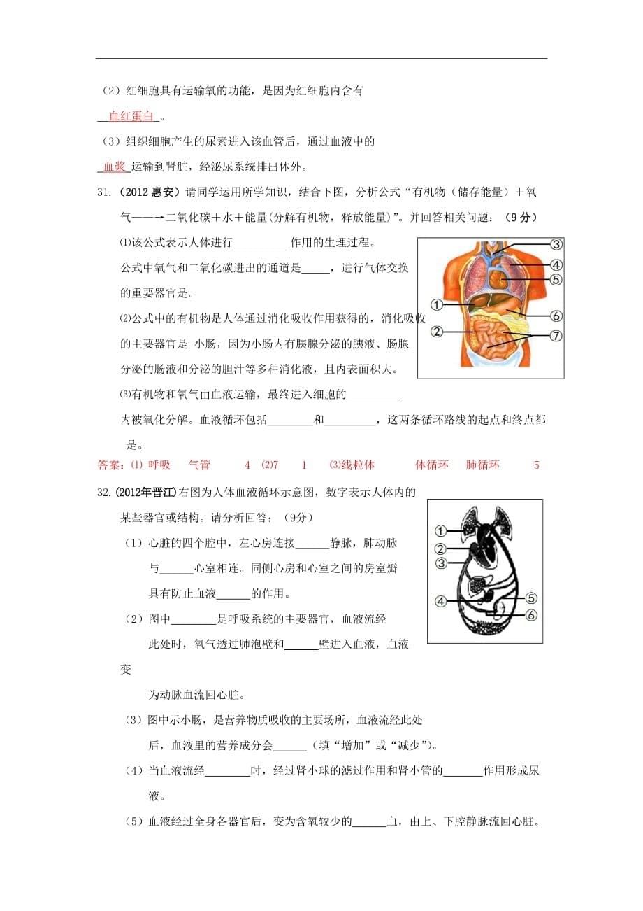 2012年生物中考真题分册汇编---七年级下6(人教版)_第5页