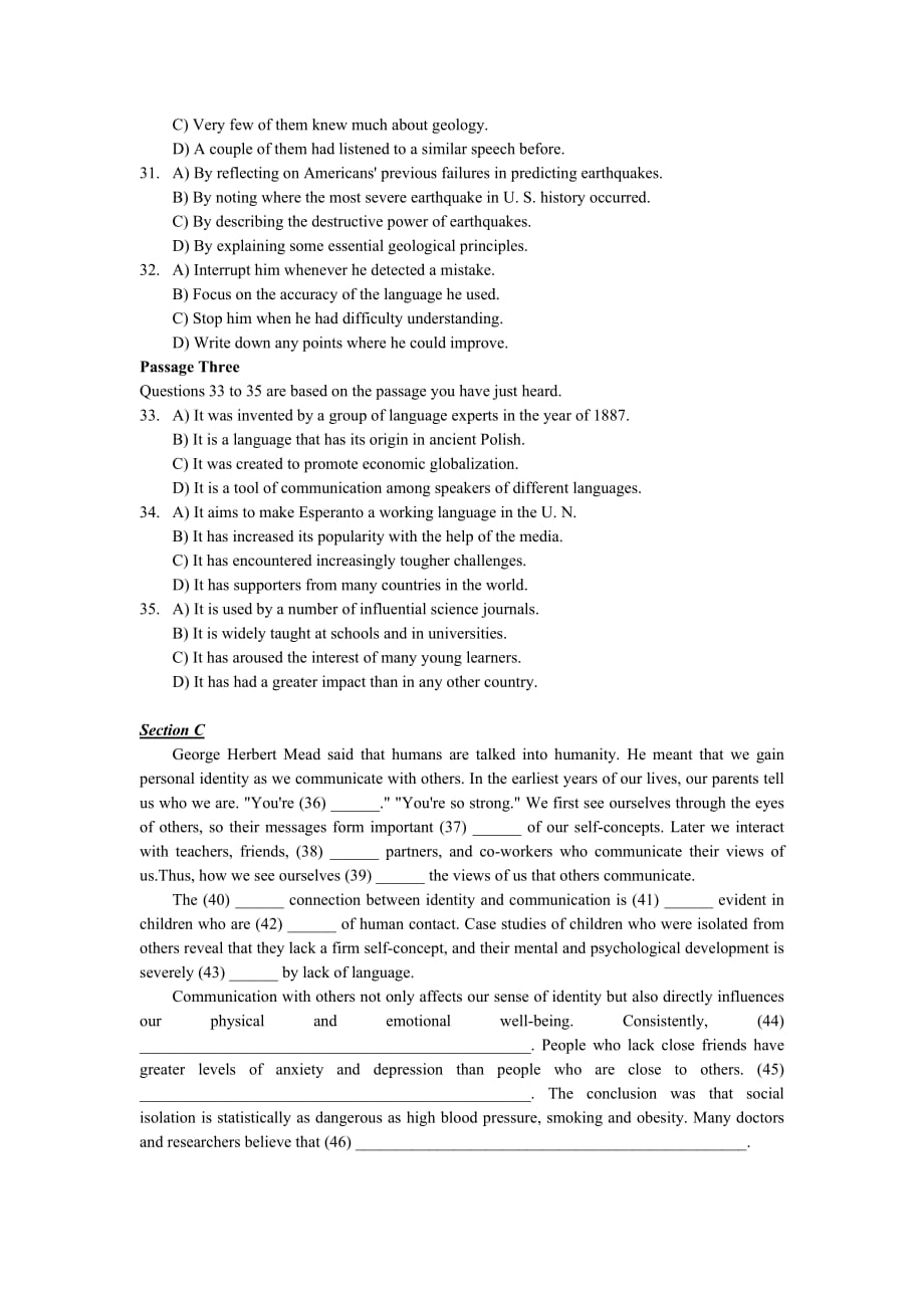 2010年6月英语六级听力试题及答案_第3页