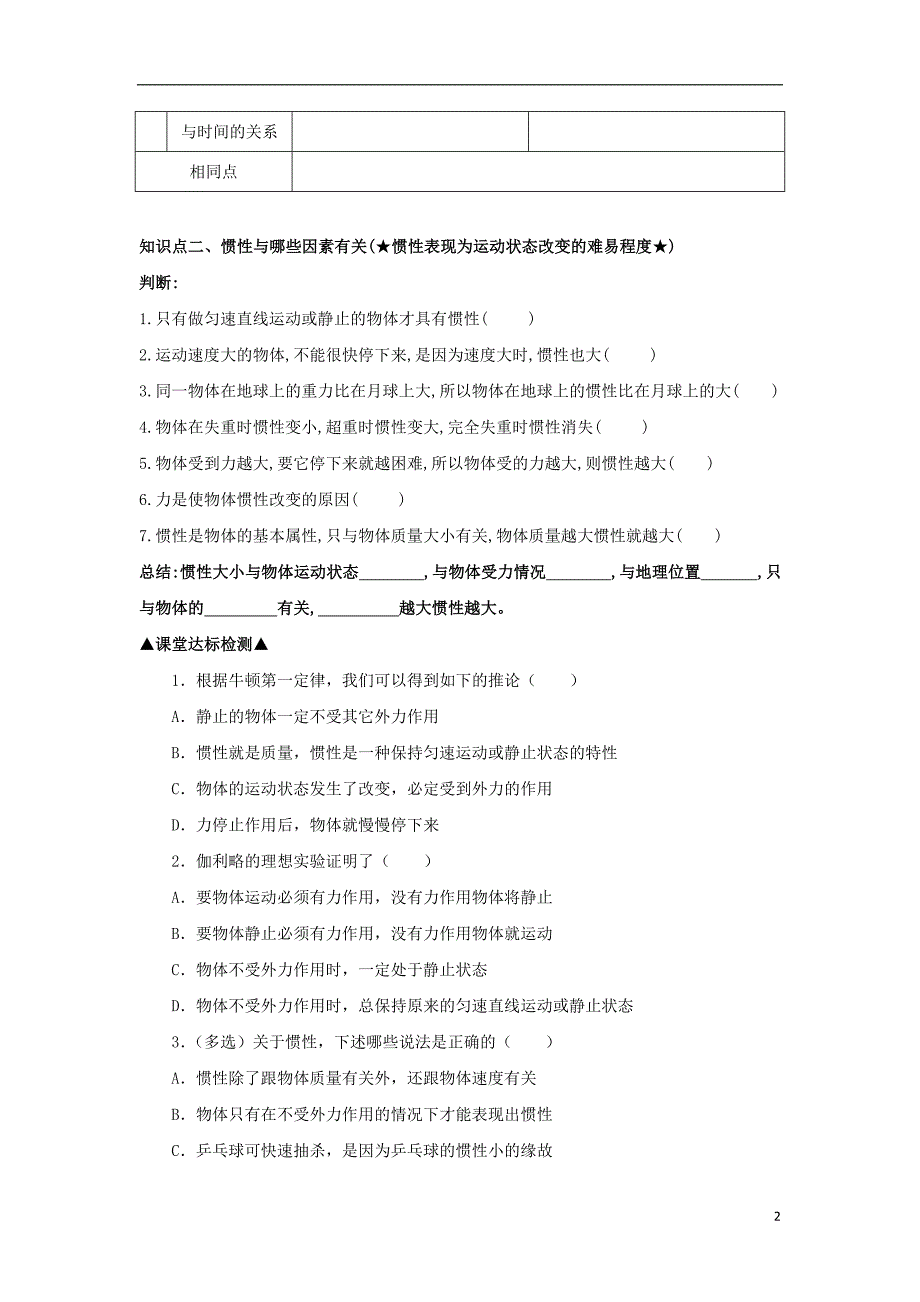 江苏淮安高中物理第四章牛顿运动定律4.1牛顿第一定律4.4力学单位制4.5牛顿第三定律学案必修1.doc_第2页