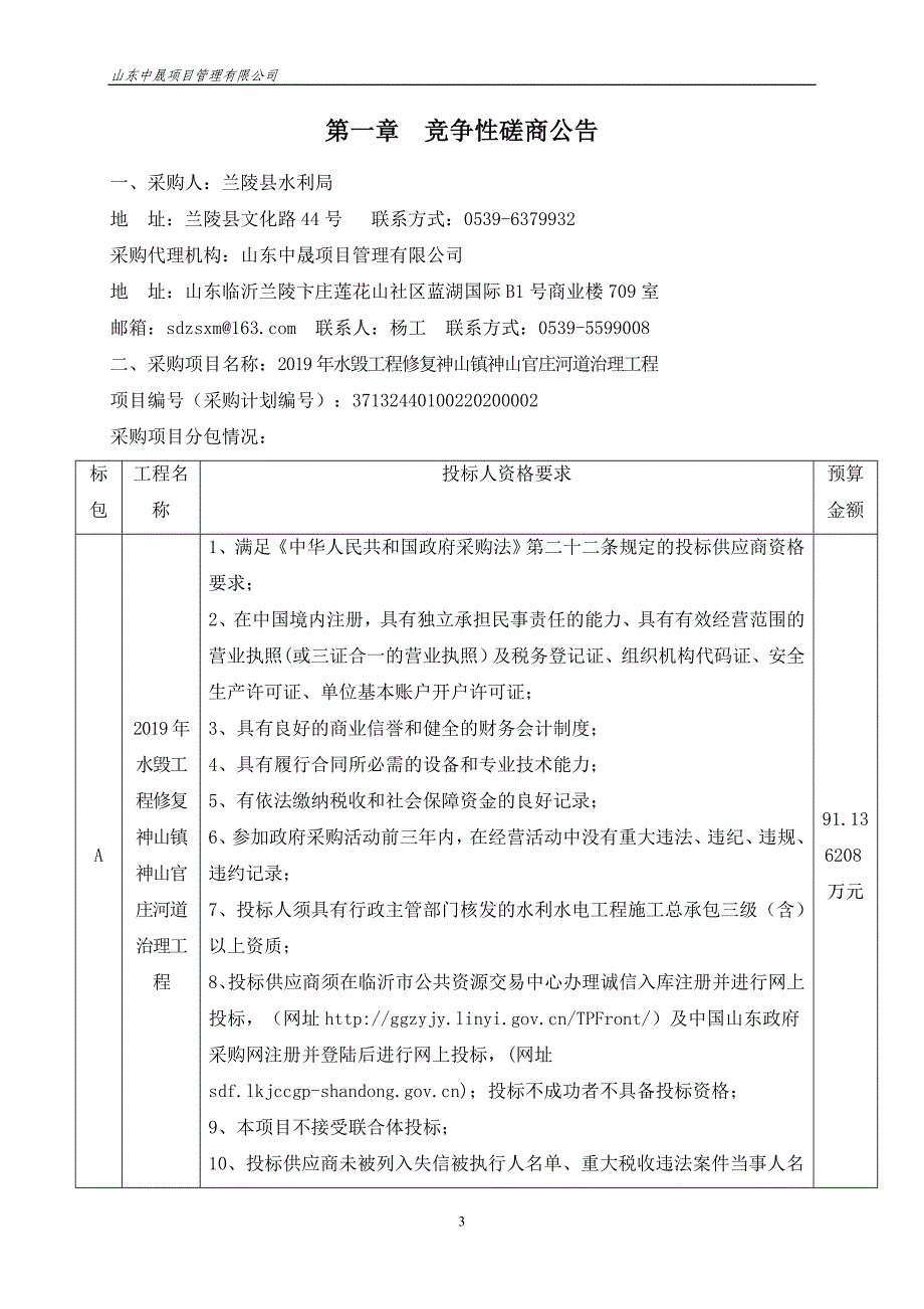 水毁工程修复神山镇神山官庄河道治理工程招标文件_第3页