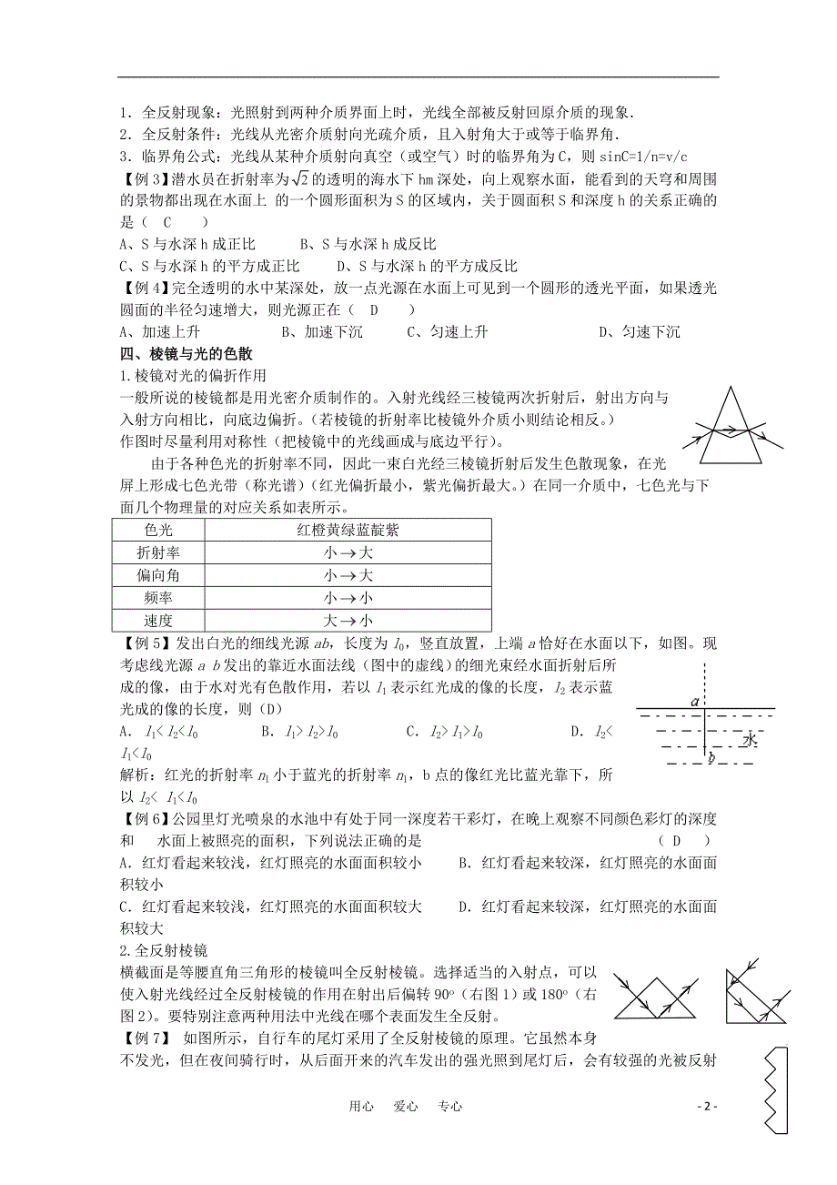 高考物理第一轮考点复习11光的折射全反射学习、解析练习.doc_第2页