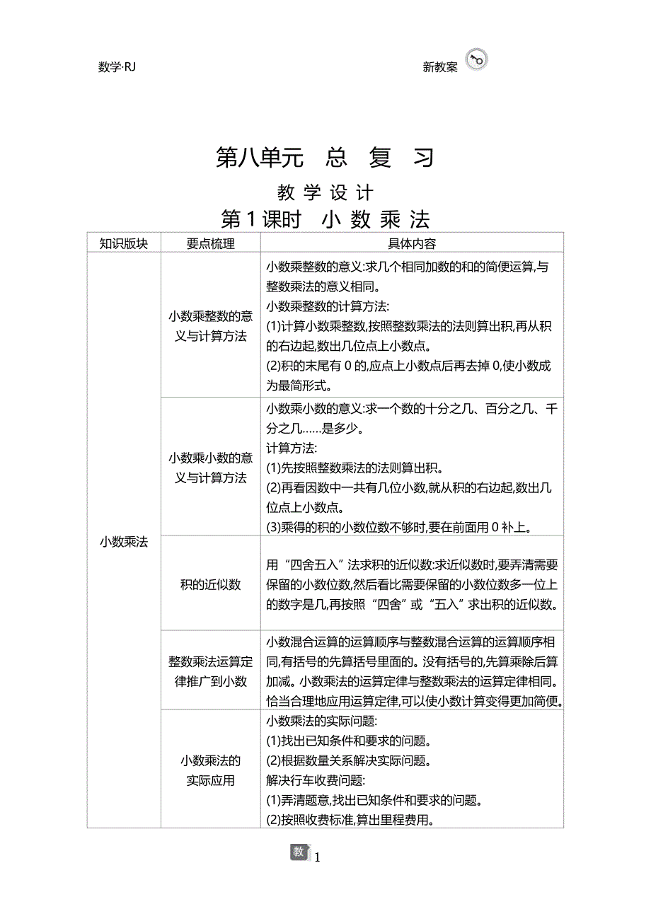 人教版五年级数学上册第八单元教案整理_第1页