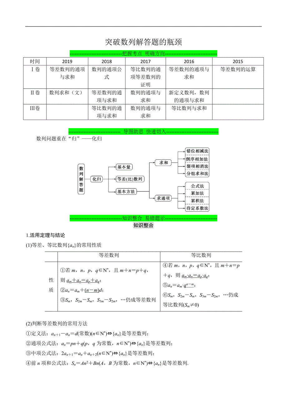 2020年高考数学（文）冲刺突破专题02 突破数列解答题的瓶颈（含答案）_第1页