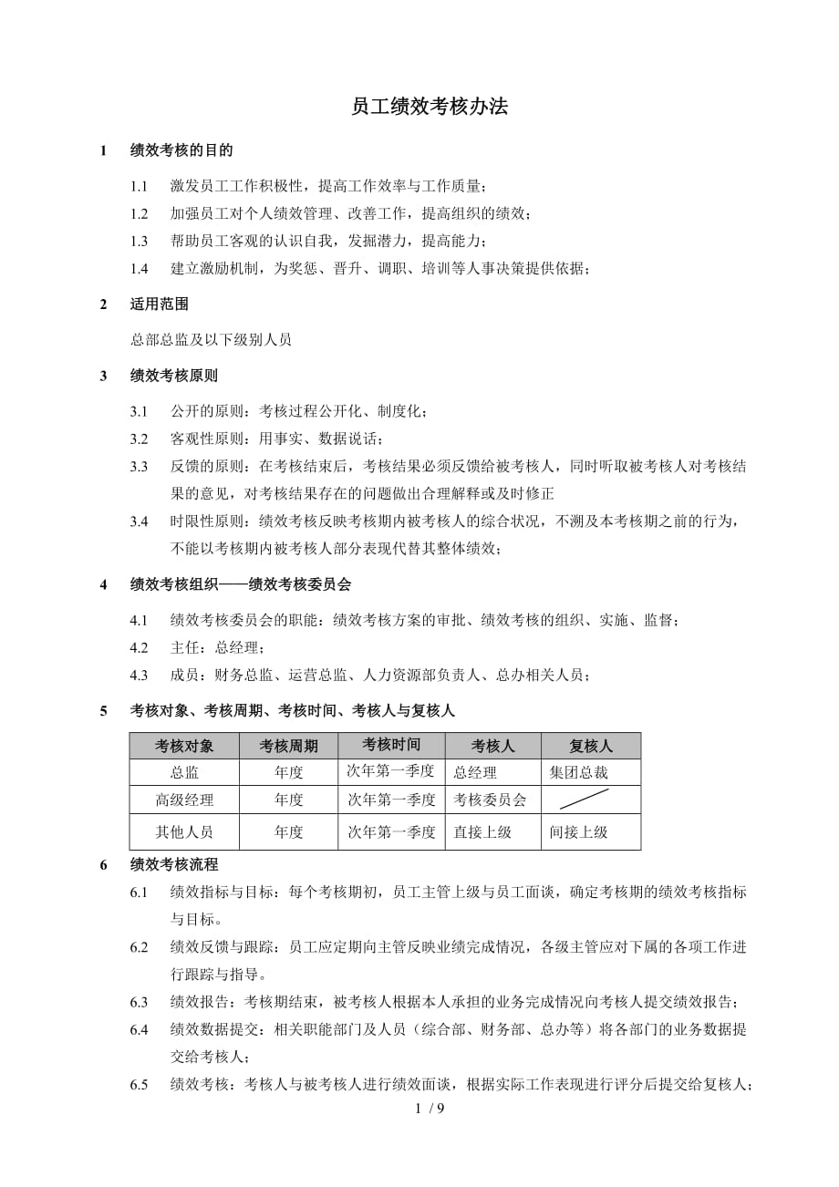 员工绩效考核办法及实施_第1页