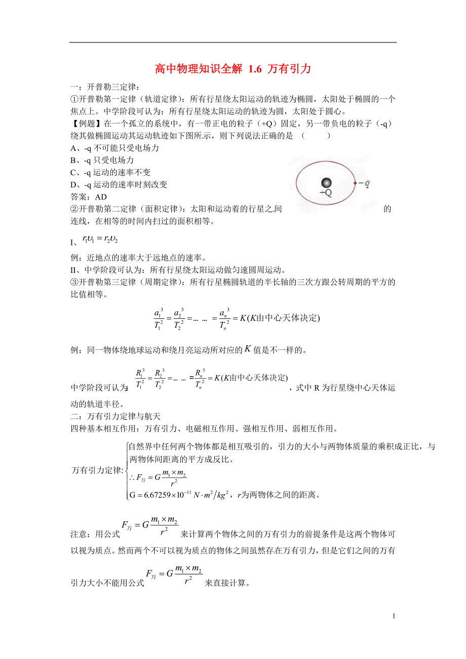 高中物理知识全解1.6万有引力.doc_第1页