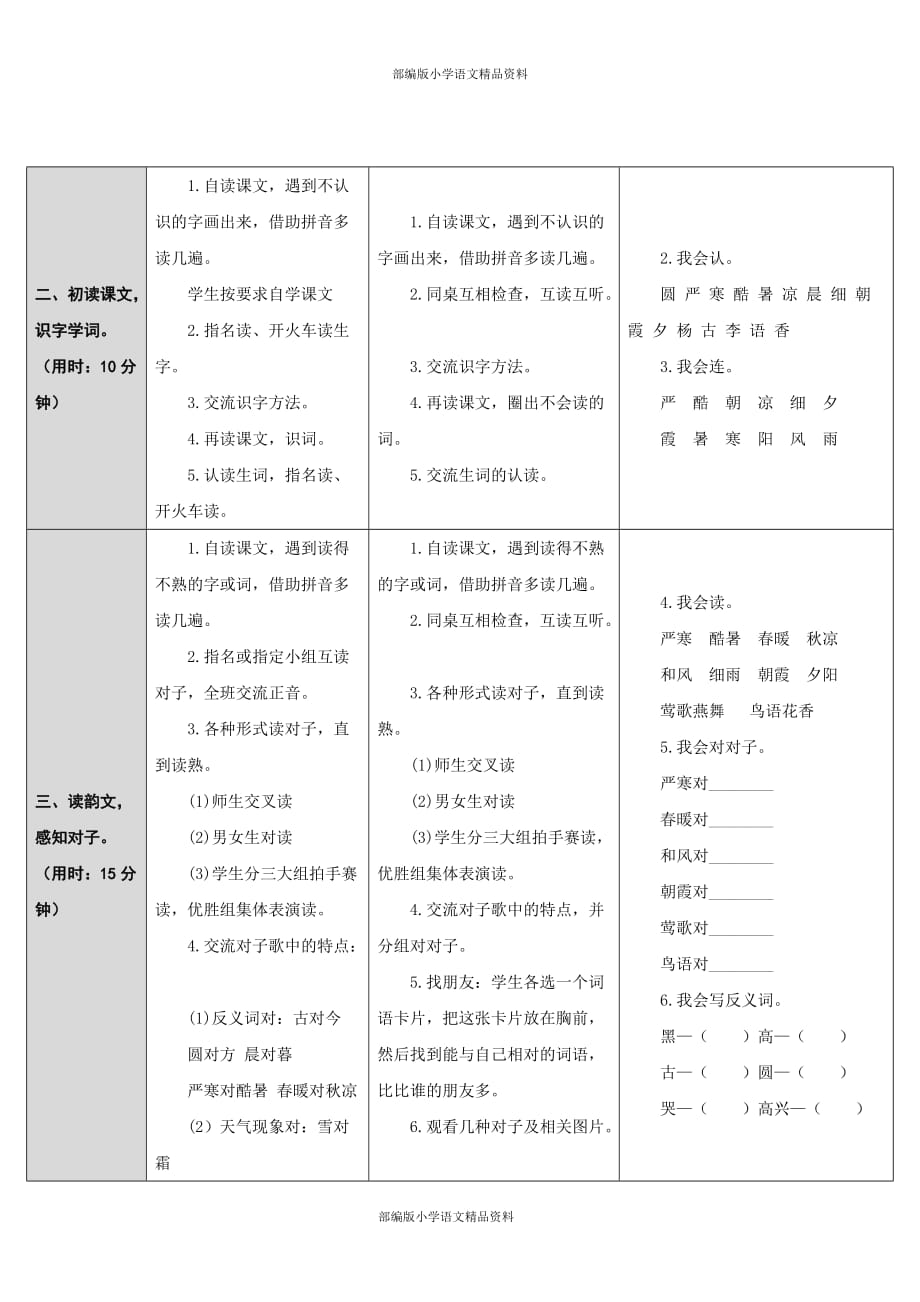 部编版语文一年级下册语文表格式教案-6.古对今_第2页