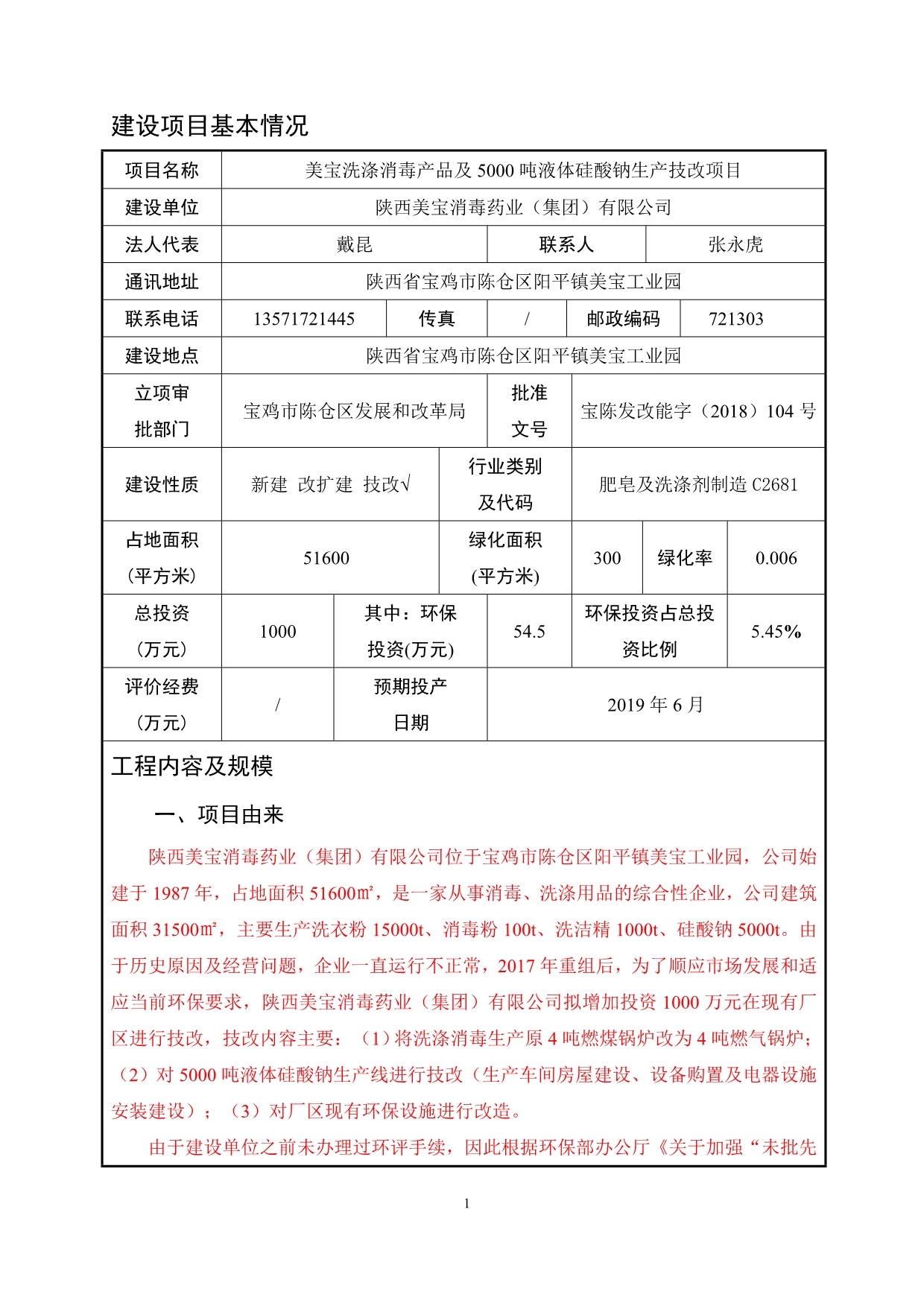 陕西美宝消毒药业（集团）有限公司美宝洗涤消毒产品及5000吨液体硅酸钠生产技改项目环境影响报告表_第1页