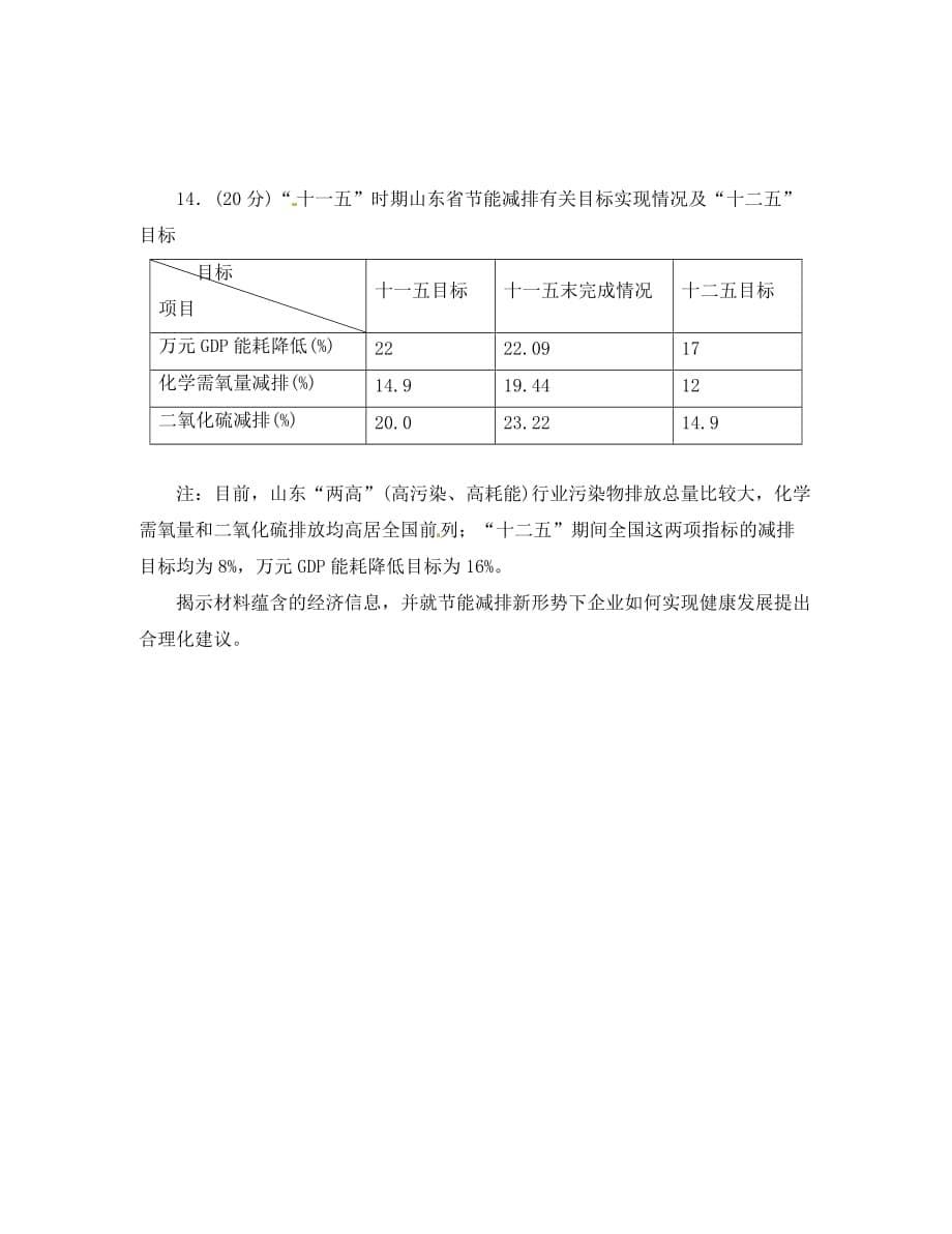 福建省安溪蓝溪中学2020届高考政治一轮复习 科学发展观和小康社会的经济建设课时练习十（无答案）_第5页