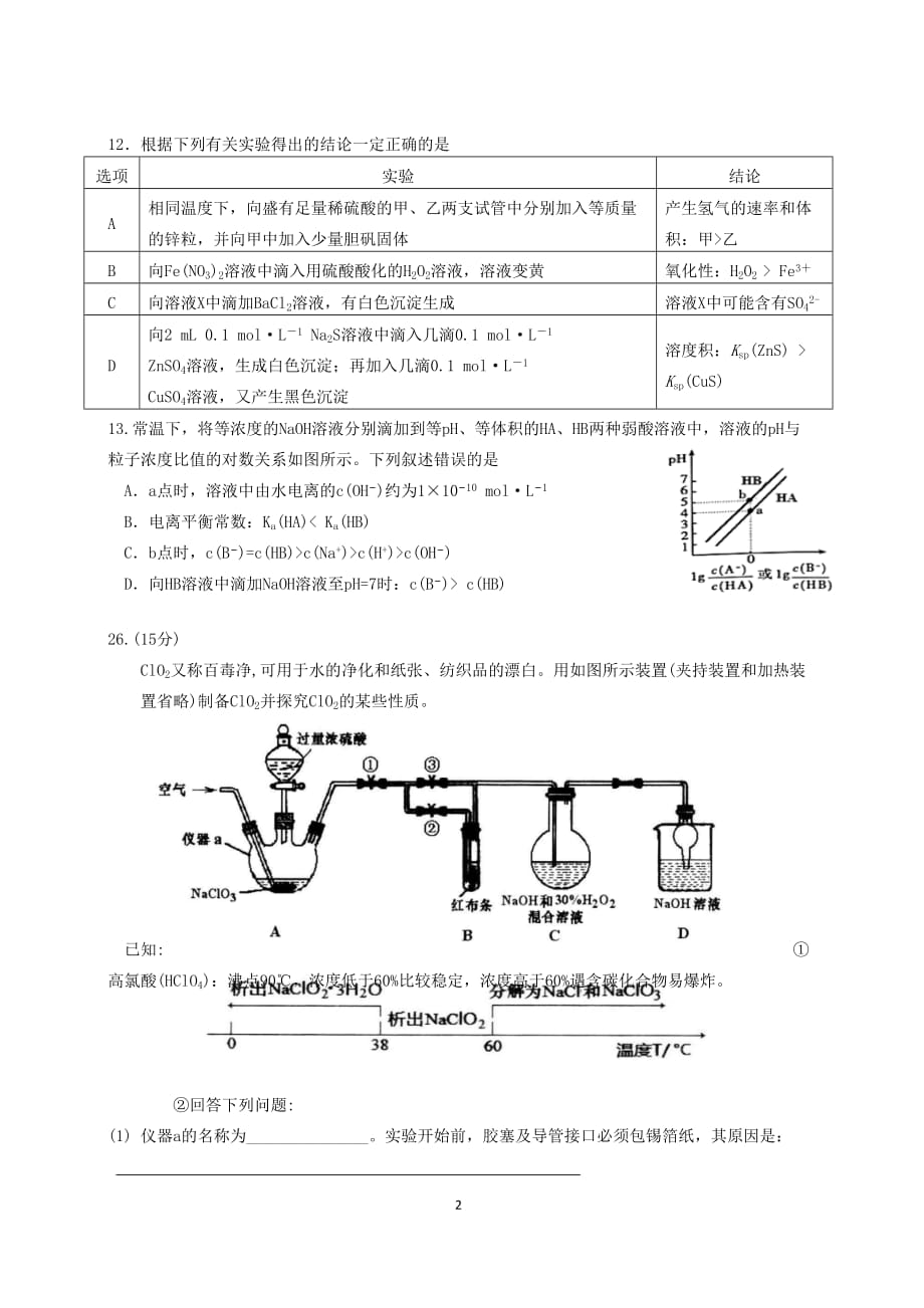 2019-2020学年高2017级高三第四次阶段质量检测理科综合化学试题_第2页