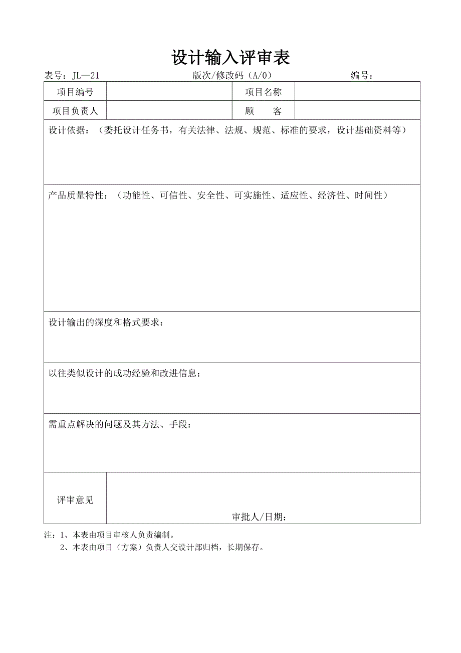 （质量认证）设计部控制程序表格(质量、环境、职业健康管理体系)_第3页