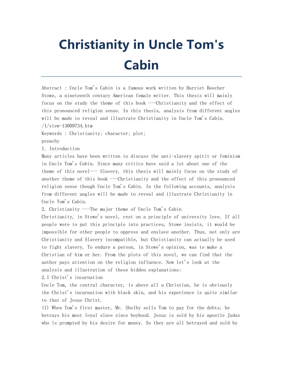 Christianity in Uncle Tom’s Cabin.docx_第1页