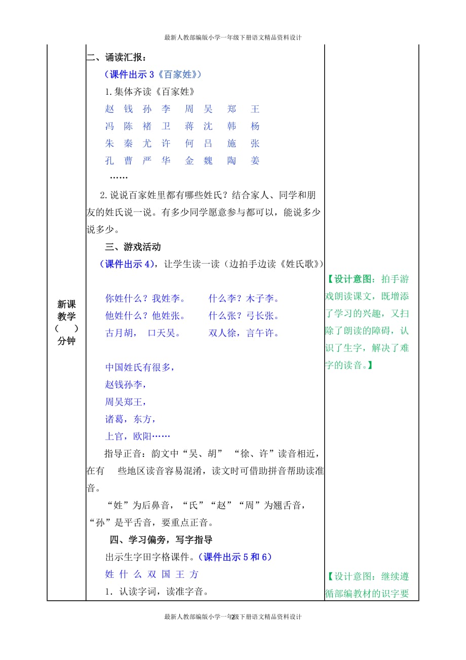 统编版小学一年级下册语文2 姓氏歌-教案_第2页