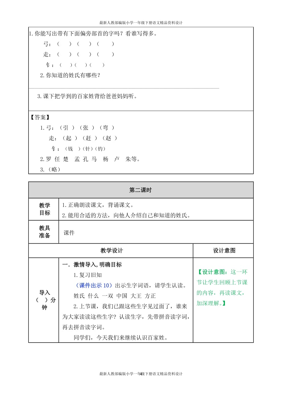 统编版小学一年级下册语文2 姓氏歌-教案_第4页