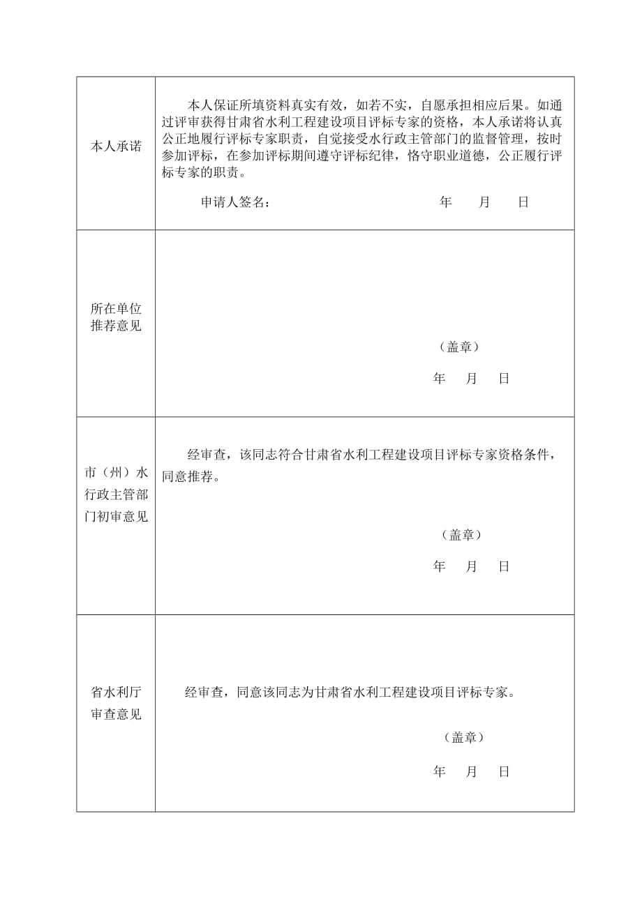 甘肃省水利工程建设项目评标（评审）专家申请表_第4页