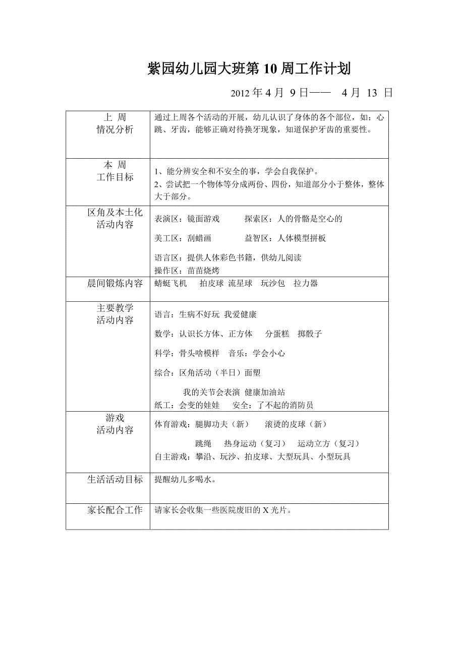 （工作计划）幼儿园大班周工作计划书_第1页