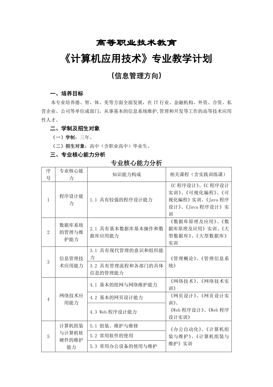 （人才梯队管理）计算机信息管理人才培养方案(总汇)_第1页