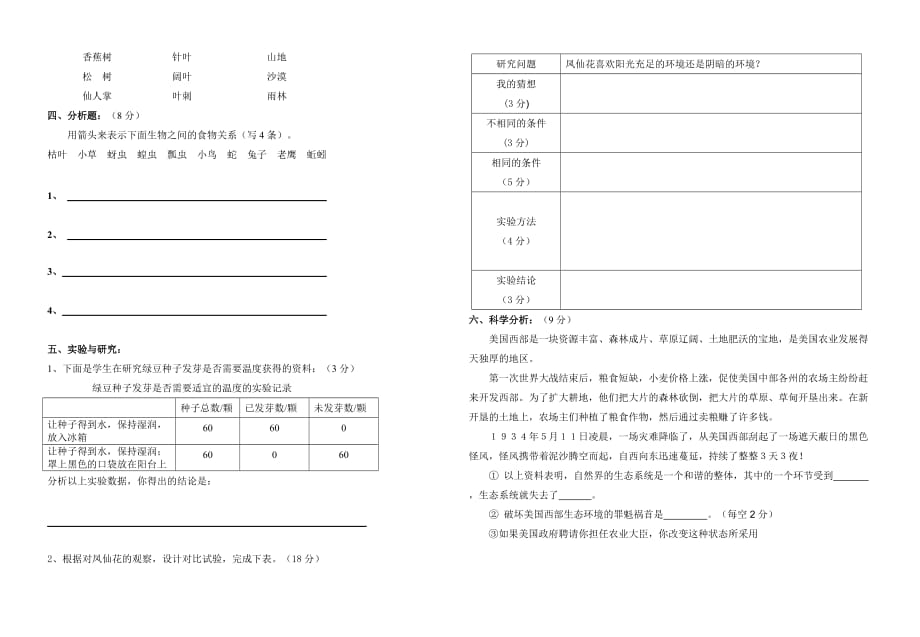 五年级科学上册第一单元测试题cnjyw_第2页