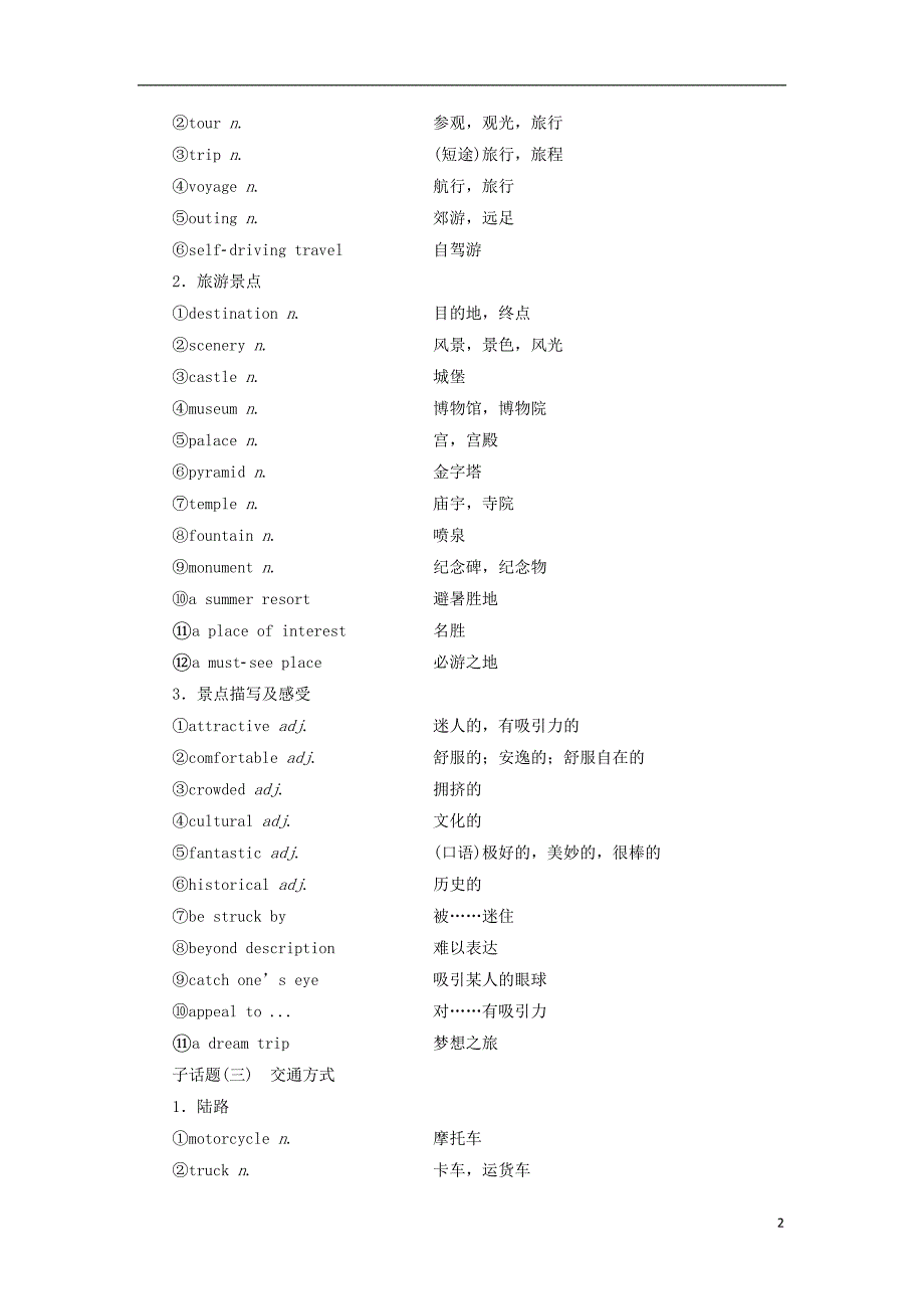 高考英语一轮复习话题晨背日积月累增分形话题八旅游与交通素材.doc_第2页