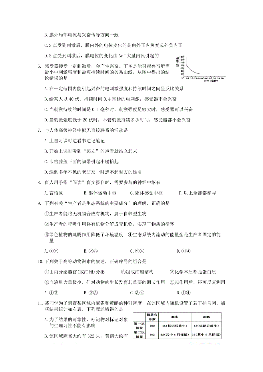 湖北剩州市公安县2019-2020学年高二生物上学期期末考试试题2_第2页