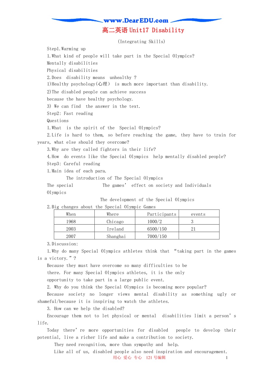 高二英语UnitDisability人教.doc_第1页