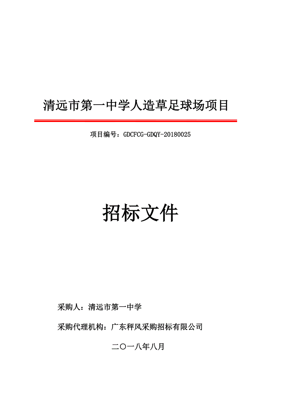 清远市第一中学人造草足球场项目招标文件_第1页