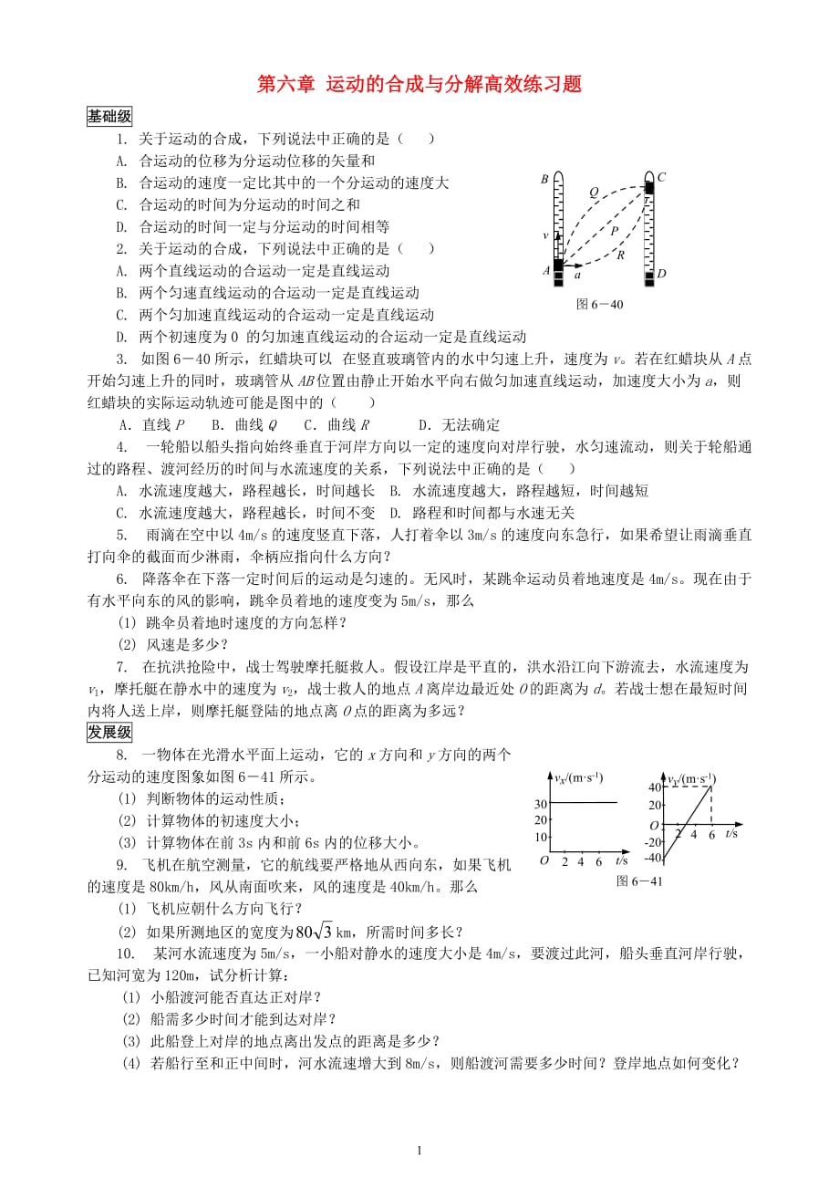 第六章 运动的合成与分解高效练习题 .doc_第1页