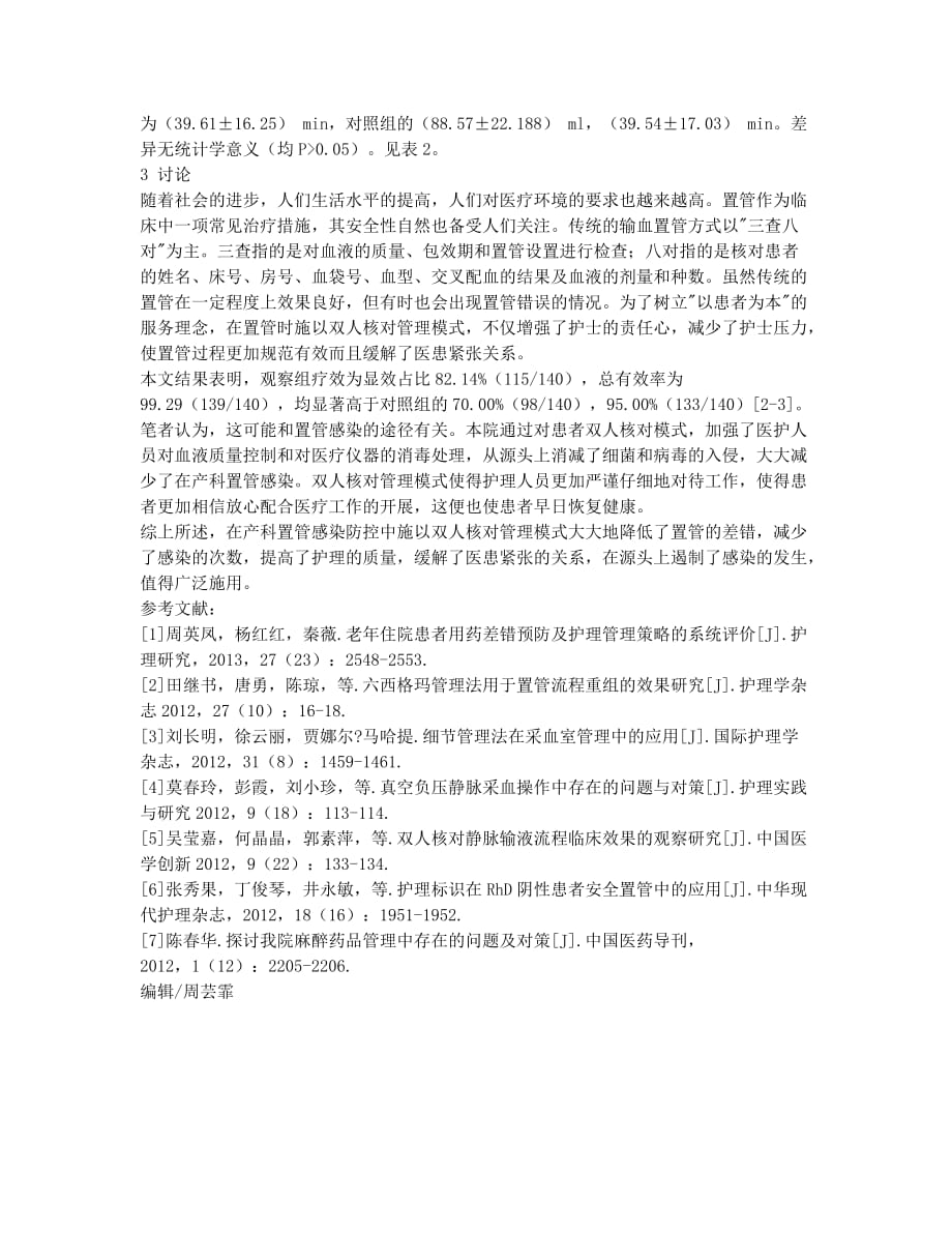 双人核对管理模式在产科置管感染防控中的应用研究.docx_第2页