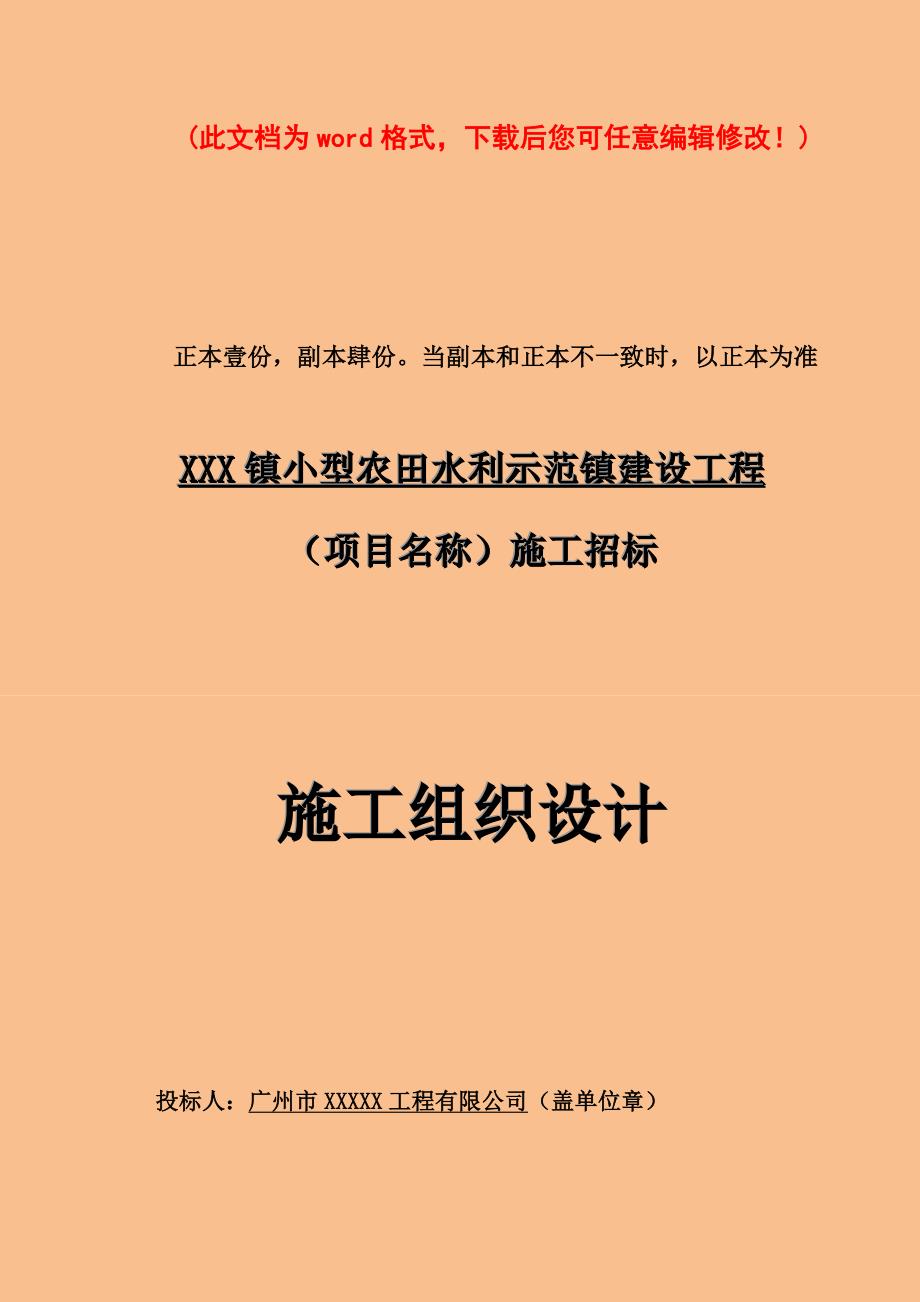 （建筑工程设计）小型农田水利示范镇建设工程施工组织设计完整版_第1页