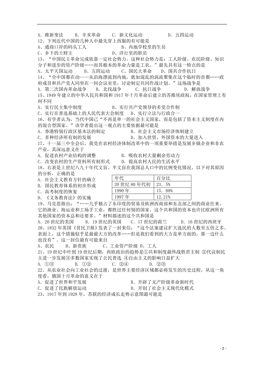 广东中山桂山中学高三历史月考期末考试.doc_第2页