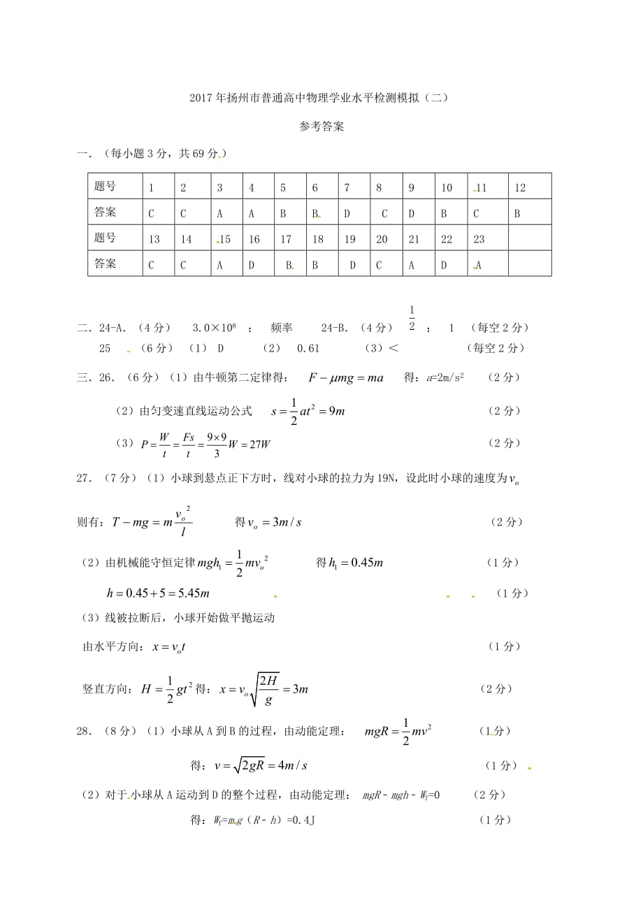 江苏扬州高二学业水平测试二物理.doc_第1页