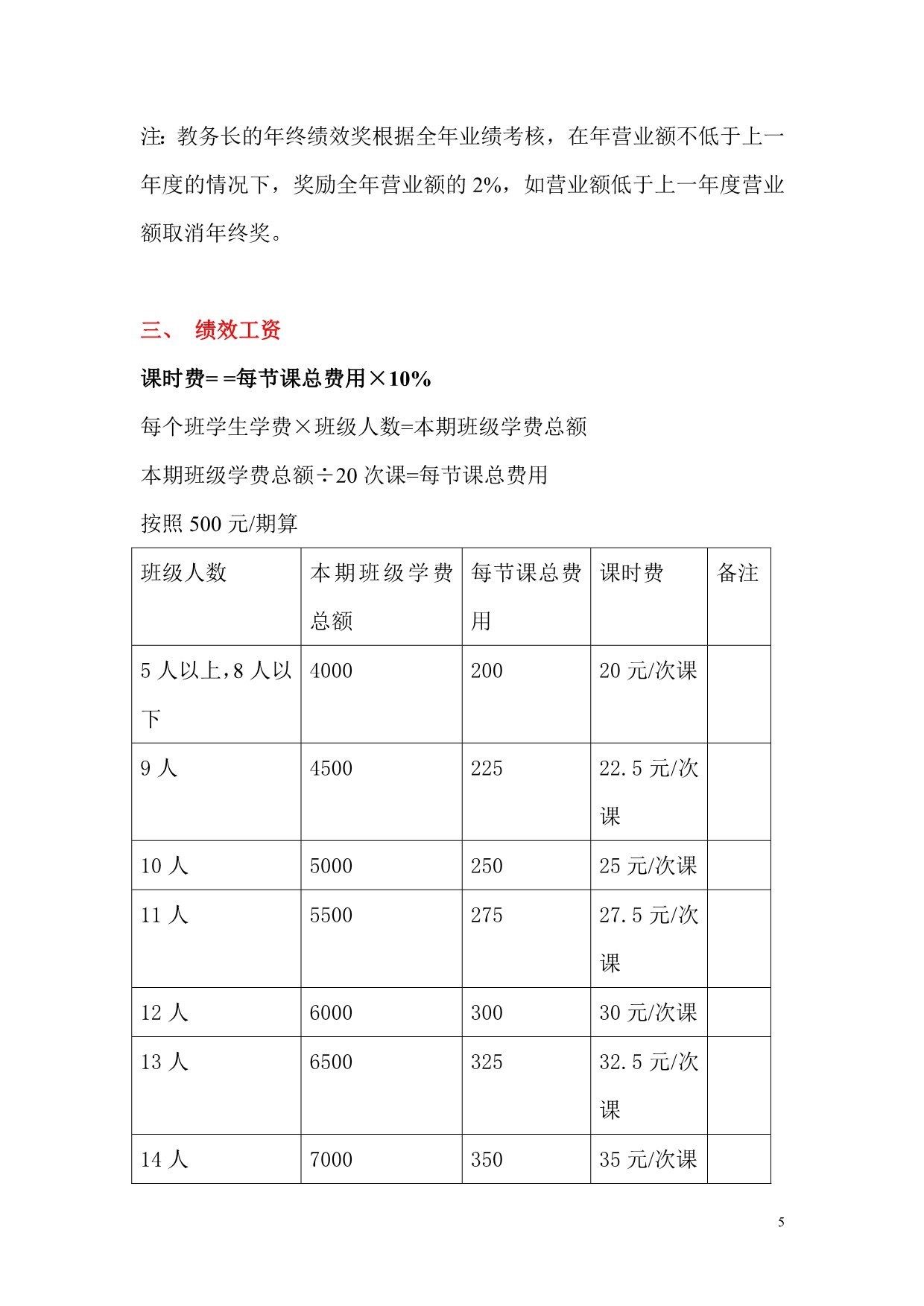 （薪酬管理）英语培训学校薪酬绩册(教学部市场部)_第5页