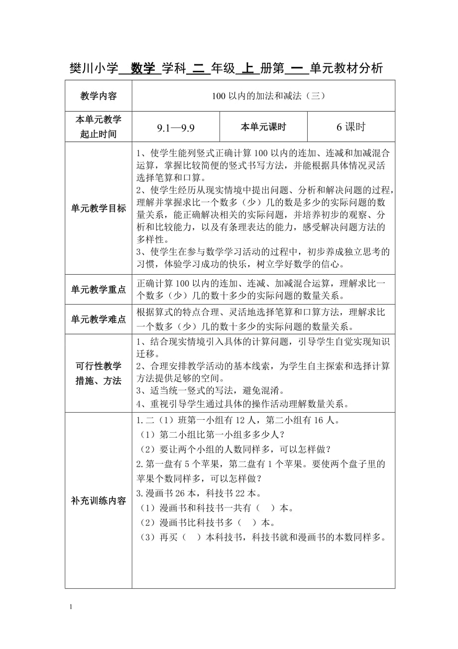 最新苏教版数学二年级上册全册单元分析讲解材料_第1页