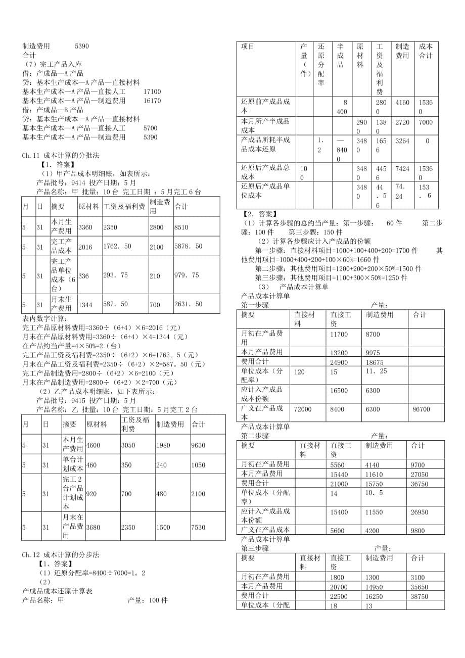 成本会计作业题及答案(修改)_第5页