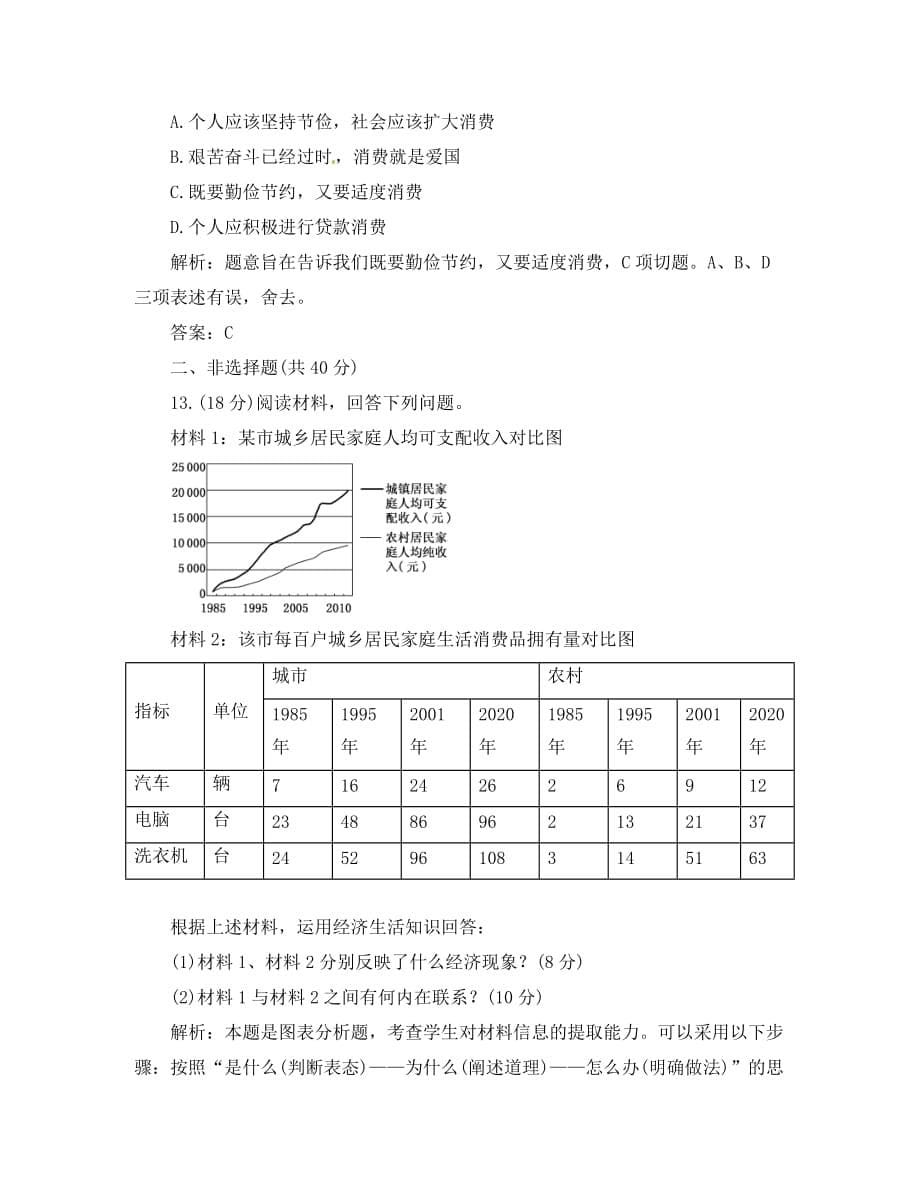 浙江省临海市高三政治复习 第3课 多彩的消费 针对训练 新人教版（通用）_第5页