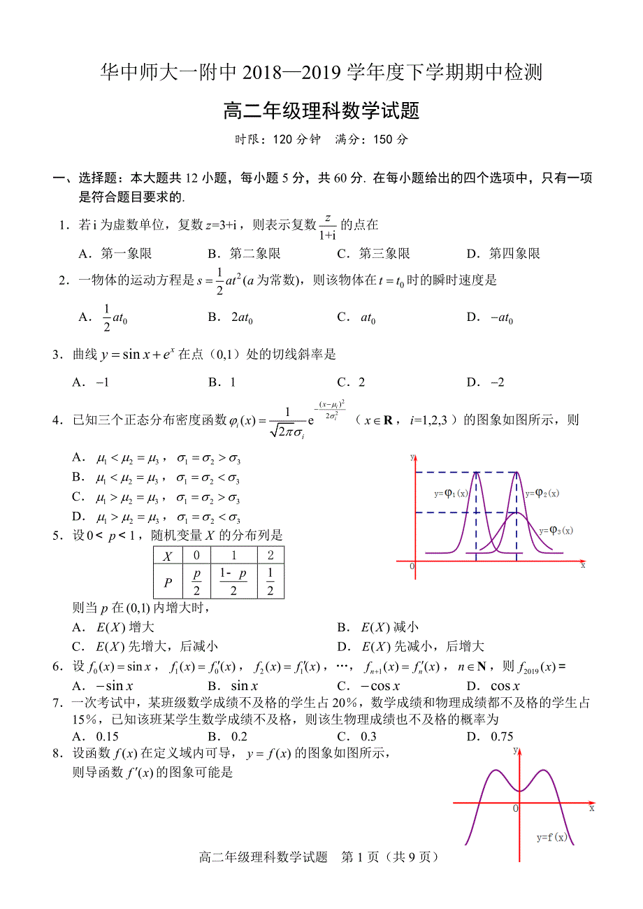 2020高二下学期期中理科数学试卷含答案_第1页