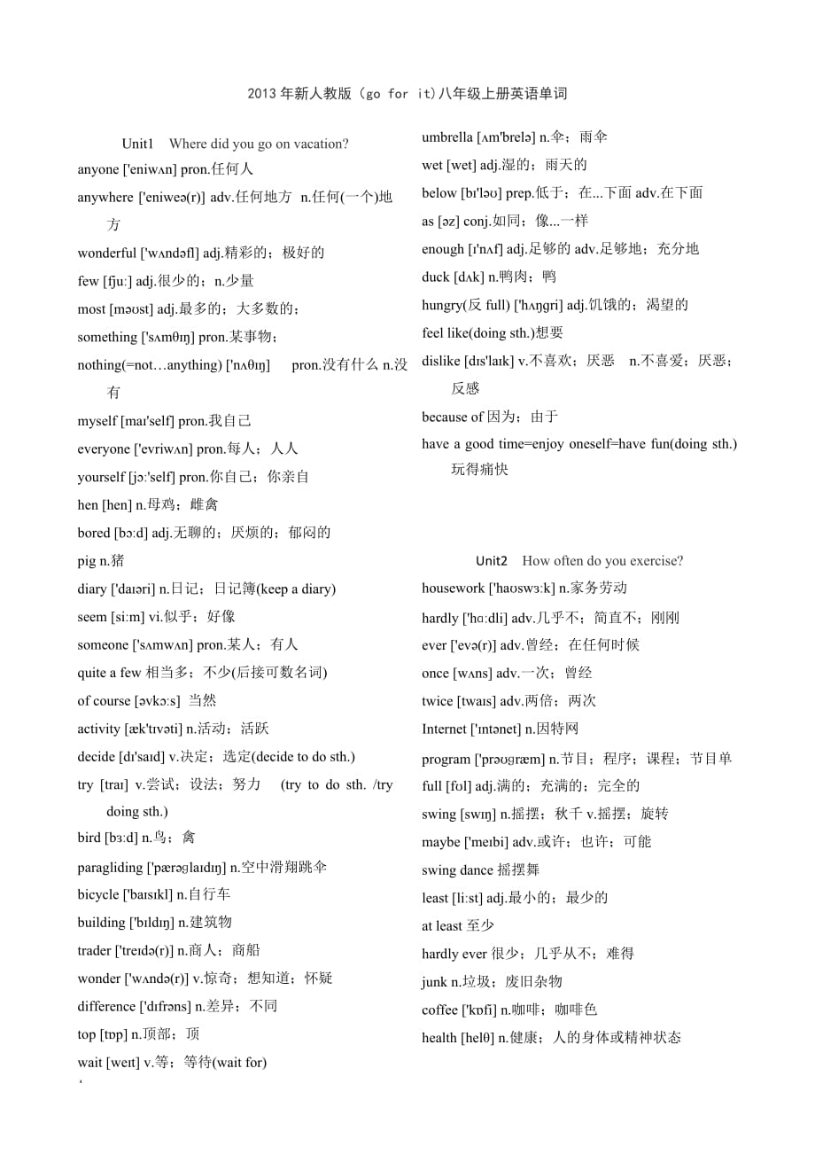 《英语(Go-for-it)》八年级上册单词表知识分享_第1页