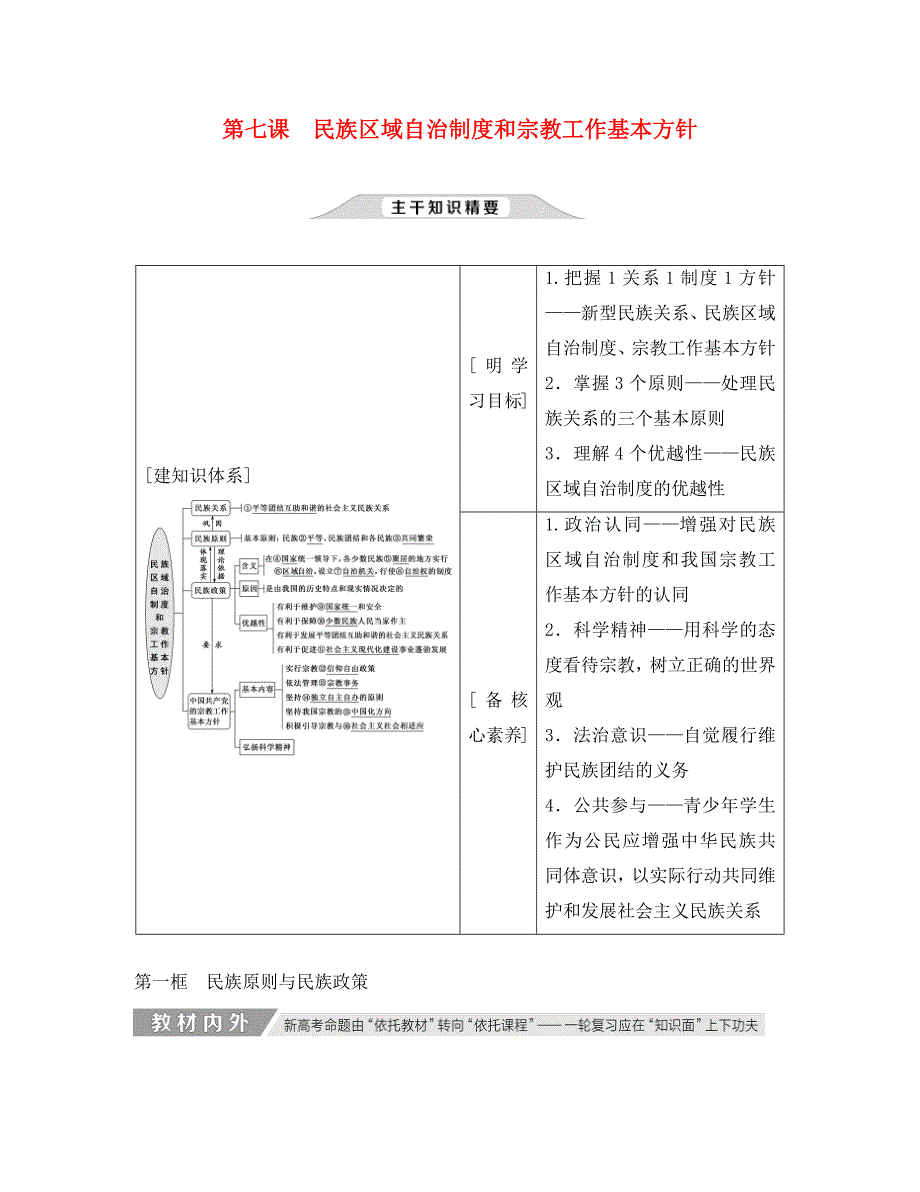 2020高考政治一轮总复习 政治生活 第七课 民族区域自治制度和宗教工作基本方针讲义1 人教新课标（通用）_第1页