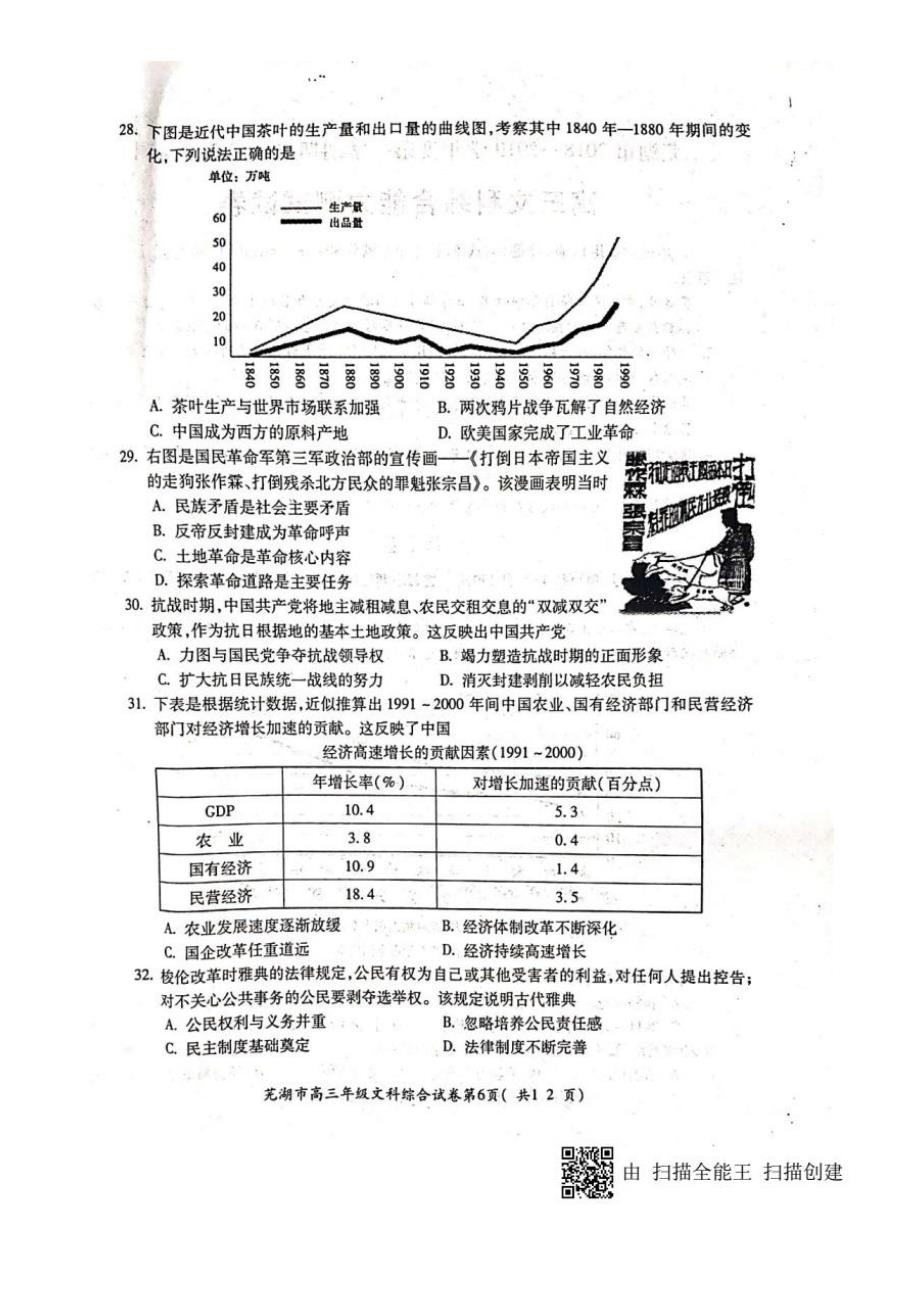 安徽芜湖高三历史期末考试PDF.pdf_第2页