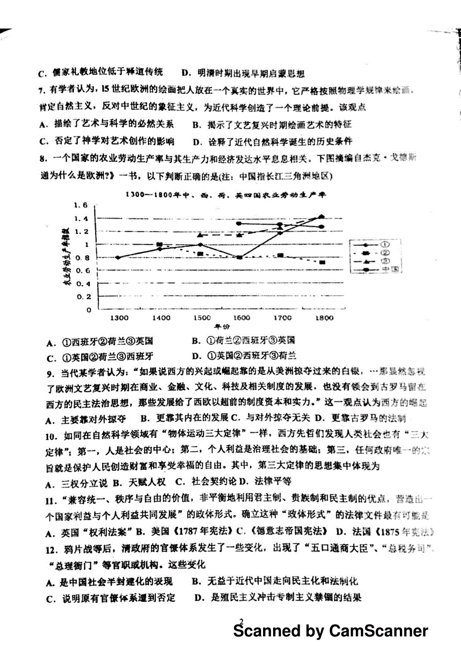 山东高三历史收心考试开学检测PDF.pdf_第2页