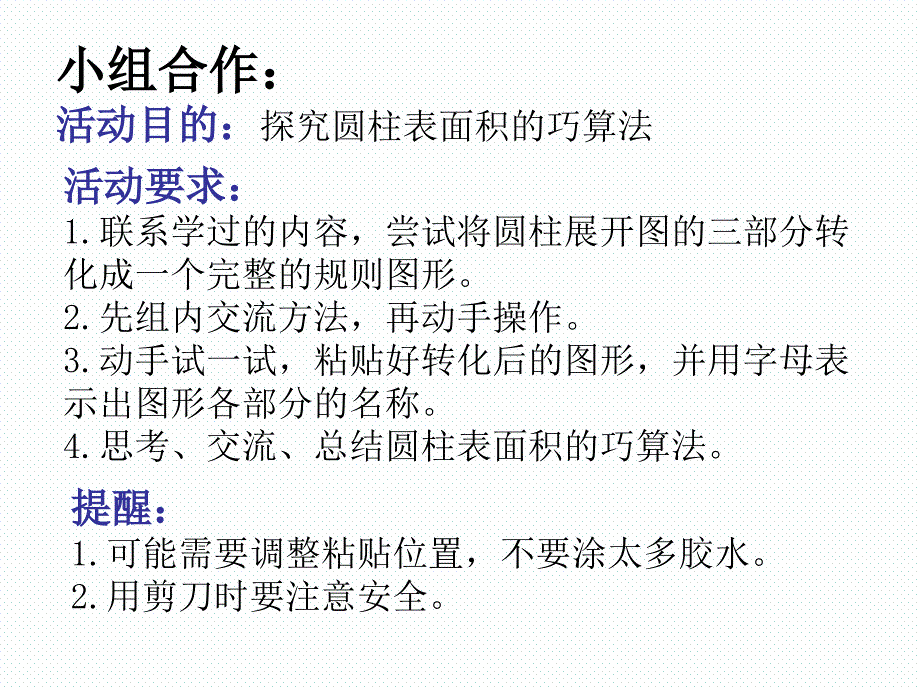 六年级下册数学《探究圆柱表面积的巧算法》课件_第4页