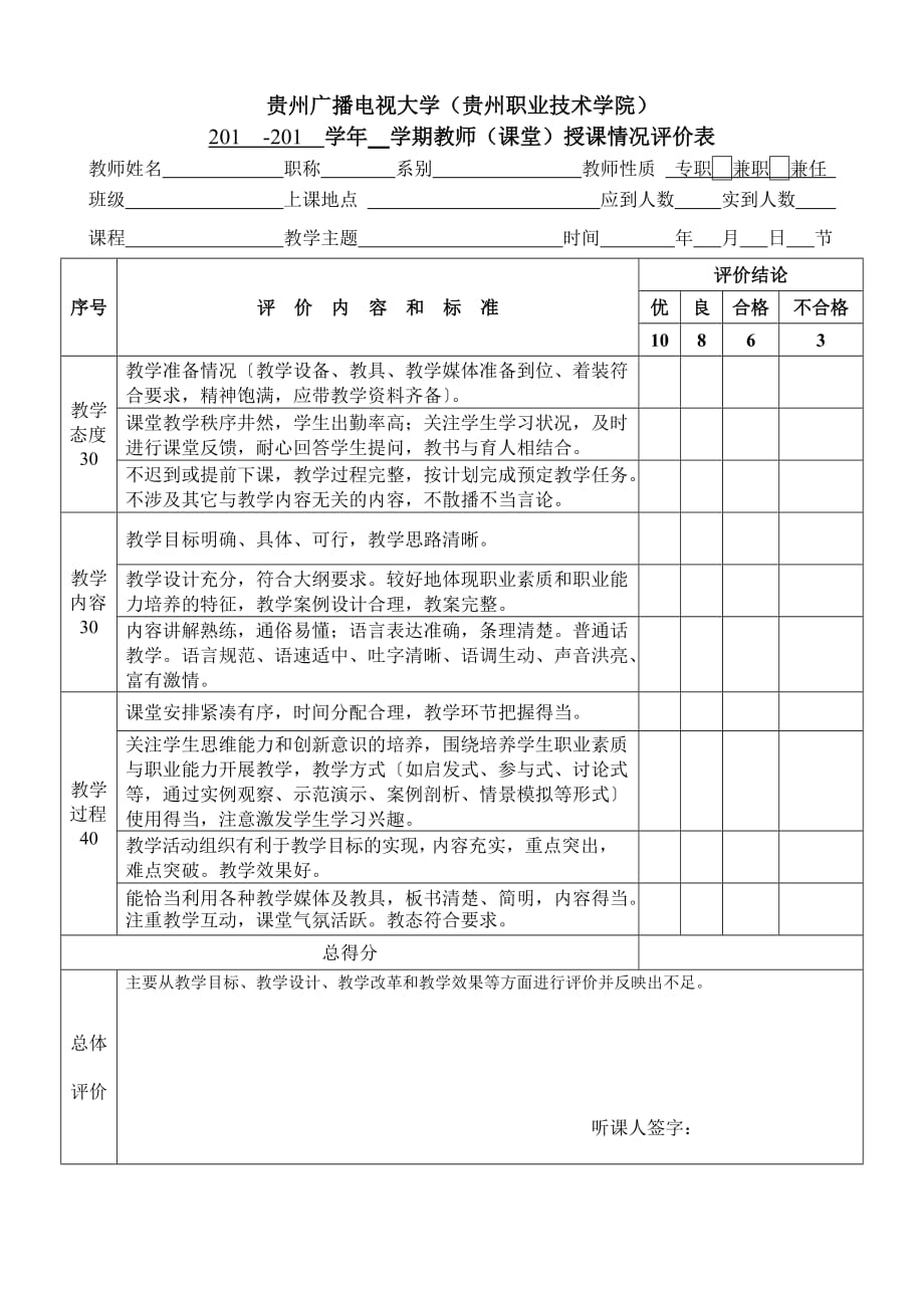 教师授课情况评价表(课堂)_第1页