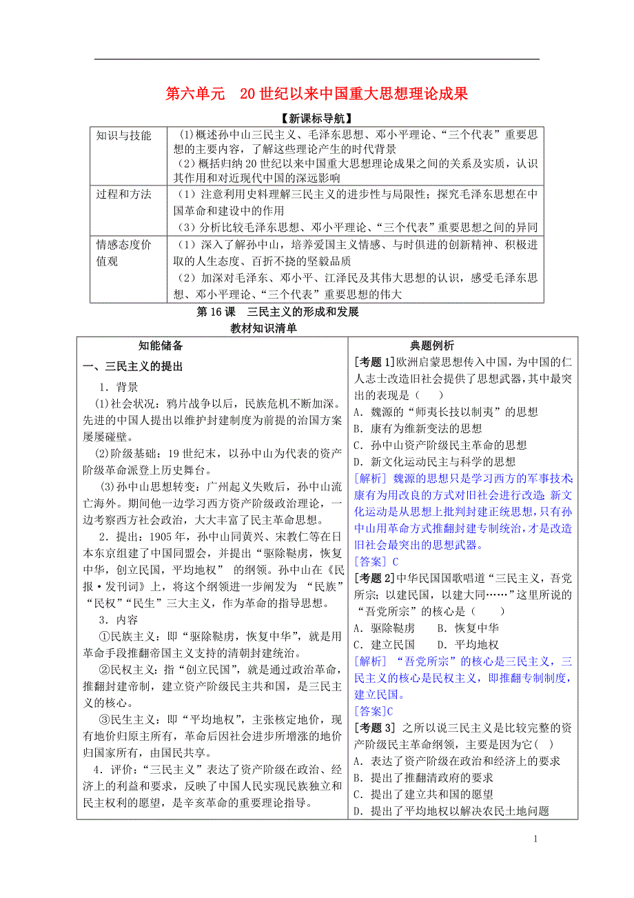 高中历史教材全解 第六单元20世纪以来重大思想理论成果 必修3.doc_第1页