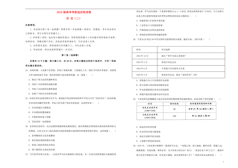 高考历史适应性二05290312.doc_第1页