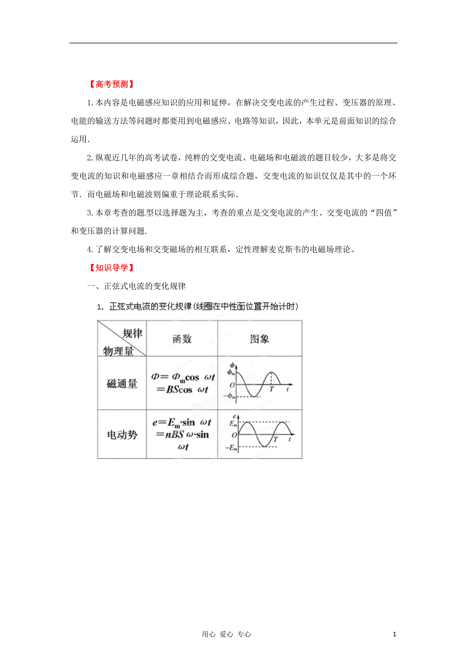 高考物理冲刺之易错点点睛系列 12 交变电流 电磁场和电磁波学生.doc_第1页