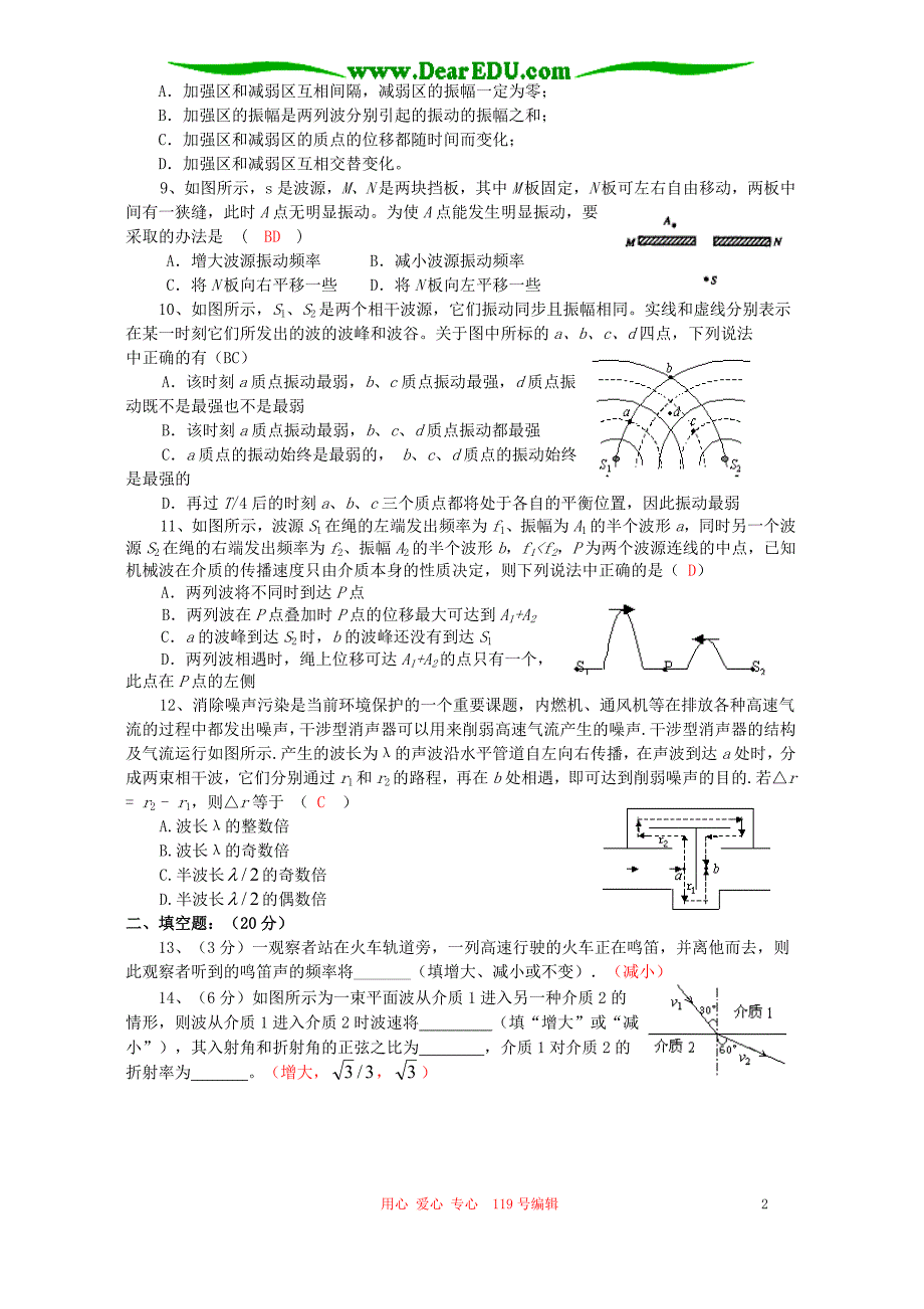 高二物理机械波单元测试 .doc_第2页